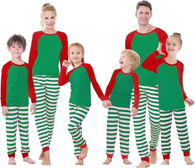 Benaive Matching Family Christmas Pajamas Set Holiday Pjs for Women Men Sleepwear (Striped Green, 14)