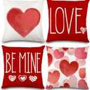 DIYDEC 4PCS Valentines Pillow Covers 18x18 Inch Red White Heart Throw Pillow Covers Valentines Day Love Be Mine Cushion Case Decor for Holiday Farmhouse Anniversary Wedding Home Sofa Couch