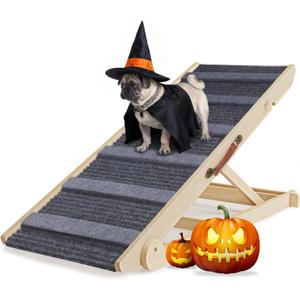 Dog Ramp for Bed, Folding Wooden Pet Ramp for Small Large Dogs Cats, 7 Adjustable Height from 10.8" to 26.6", Portable Stable Dog Pet Steps for Car Couch High Bed, Supports Up to 200lbs
