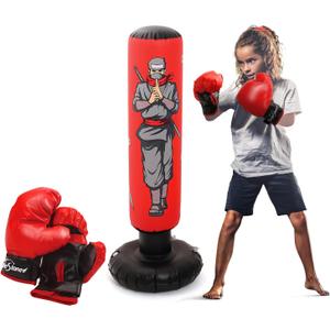 47" Kids Punching Bag with Boxing Gloves  Inflatable Boxing Bag for Boys & Girls, Standing Training Toy for Fitness & Stress Relief
