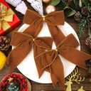 12 Pcs Christmas Velvet Bows 6 Inch Rustic Wreath Gift Bows Vintage Xmas Ribbon Bows Holiday Ornaments for Christmas Tree Wreath DIY Xmas Crafts Home Decorations (Khaki)