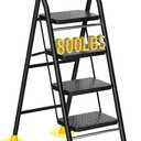 4 Step Ladder, Foldable Step Stool with Wide Anti-Slip Pedal & Thick Rubber Feet, Cushioned Handle, Safe-Lock Design, Folding Portable Ladder for Multi-Purpose, 800lb, Black Yellow