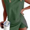 KevaMolly Women's Travel Outfits Summer Lounge Set Two Pieces Mineral Wash Cotton Tank Top Lined Split Athletic Skirt Set, M