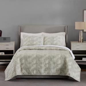 Ayesha Curry Stripe Green Queen 0ne Quilt 88 x 90 In Two Standart Sharma 20 x 26 In 3Pcs