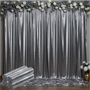 Outpain Thick 20 ft x 10 ft Black Silver Sequin Backdrop Curtain for Parties, Wrinkle Free Glitter Photo Backdrop Drapes 4 Panels 5x10ft Black Silver Back Drop Cloth for Wedding Photography Background