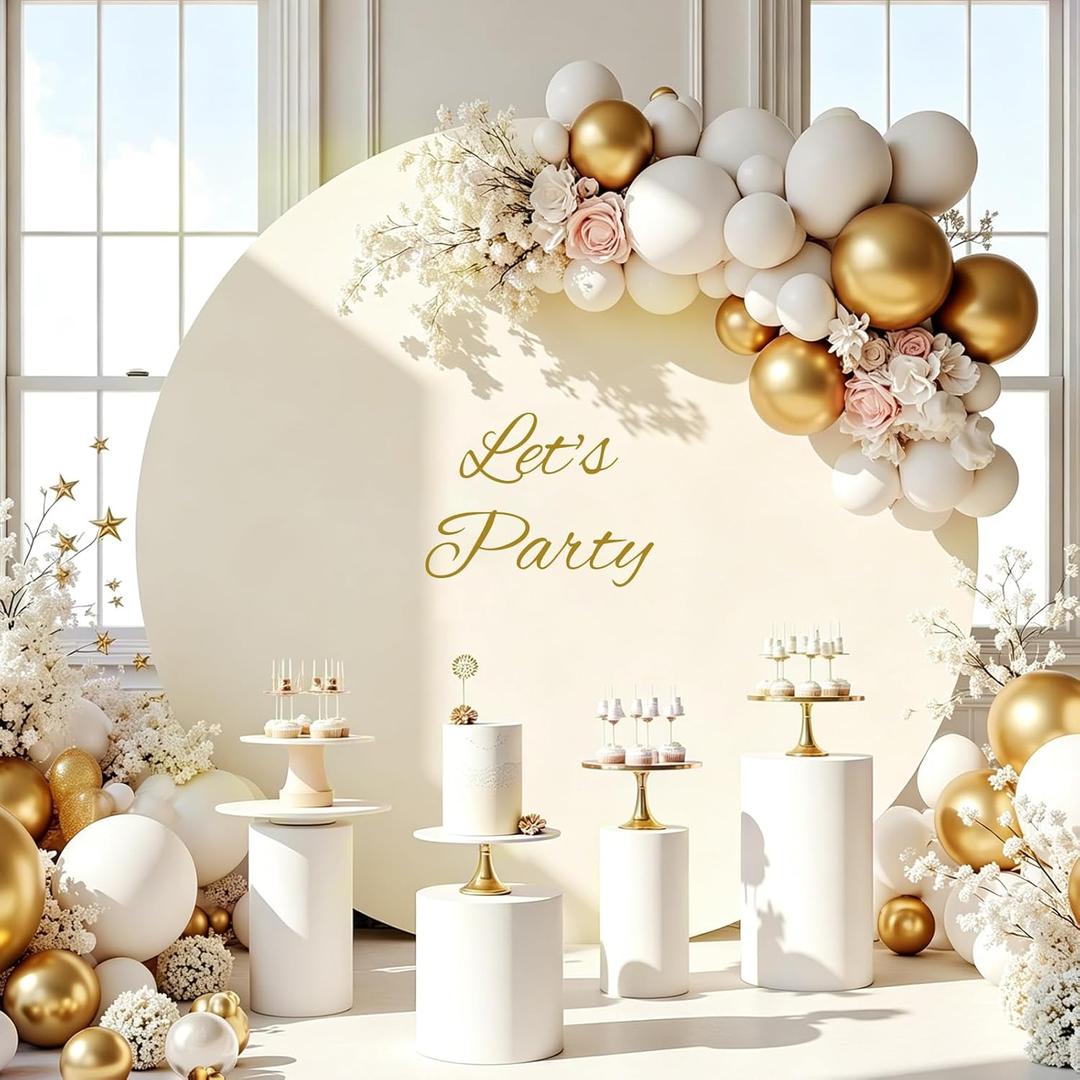Gallety 7.2 FT Ivory Round Backdrop Cover for 5 to 7.2ft Circle Stand Adjustable Polyester Arch Backdrop Cover for Wedding Arch Birthday Party Photography Decoration