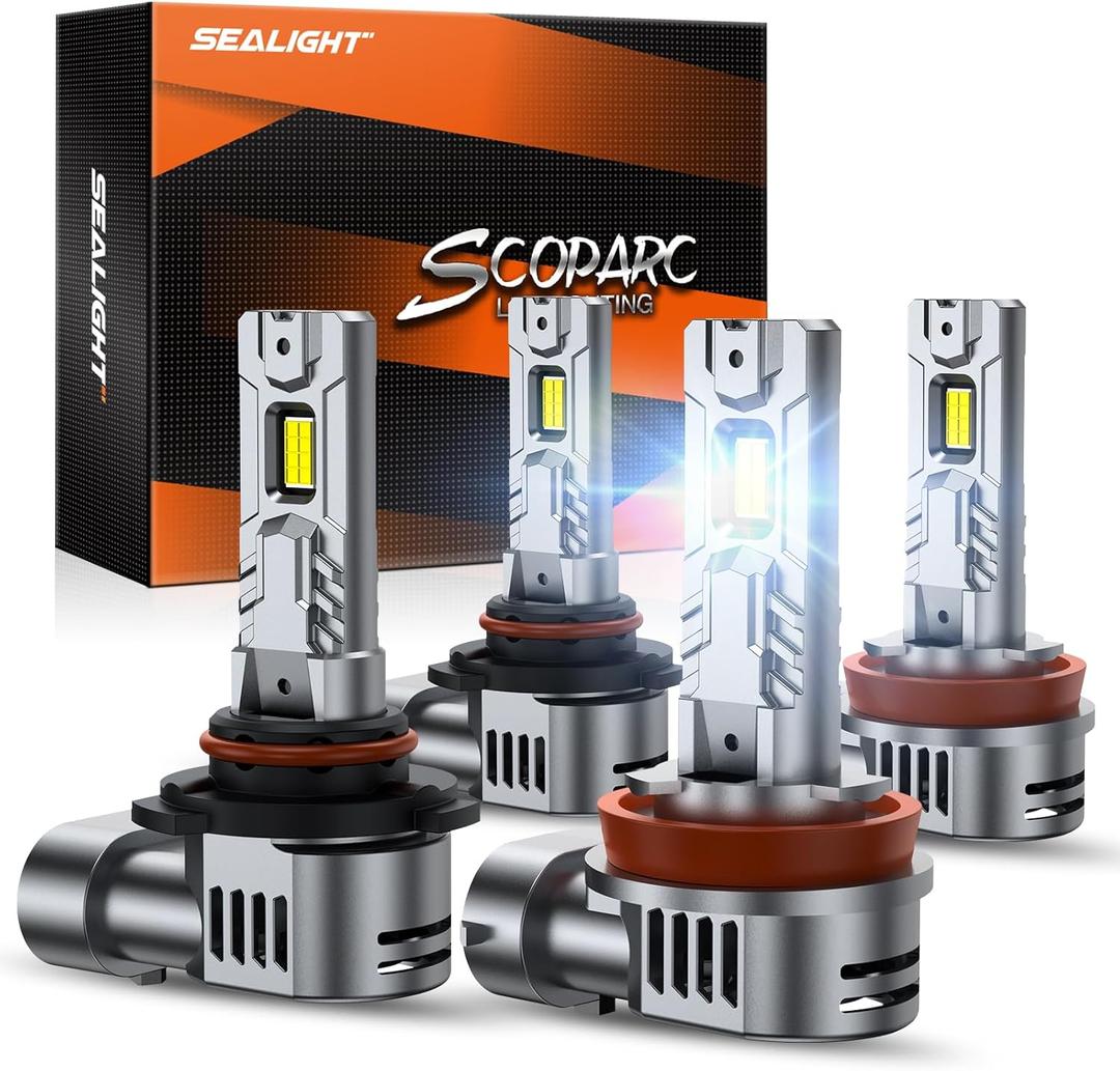 SEALIGHT // and / Fog Lights Combo, 100,000LM Wider Driving Vision, 9005 H11 Fog Lights with Cooling Fans, Plug and Play, Pack of 4