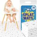 30 Pack Disposable Splat Mats by Eli with Love - Extra Large 49"x49" 100% Waterproof Baby Splat Mat for Under High Chair - Plastic Mat Liner for Floor - Protect from Spills (Moon & Stars, 30 Pack)