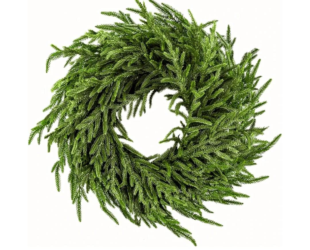 24" Norfolk Pine Wreath for Front Door, Real Touch Norfolk Pine Wreath Artificial Green Wreath Greenery Realistic Wreath Holiday Decoration for Home Decor