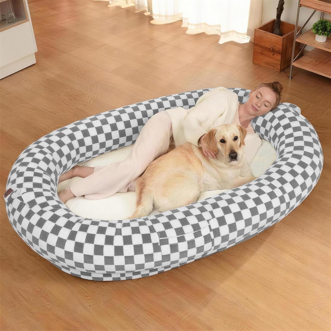Human Dog Bed 74x50,Memory Foam Waterproof Liner Lounger,Brown Grid
Oversized memory foam bed for people & pets, waterproof washable cover, non-slip.