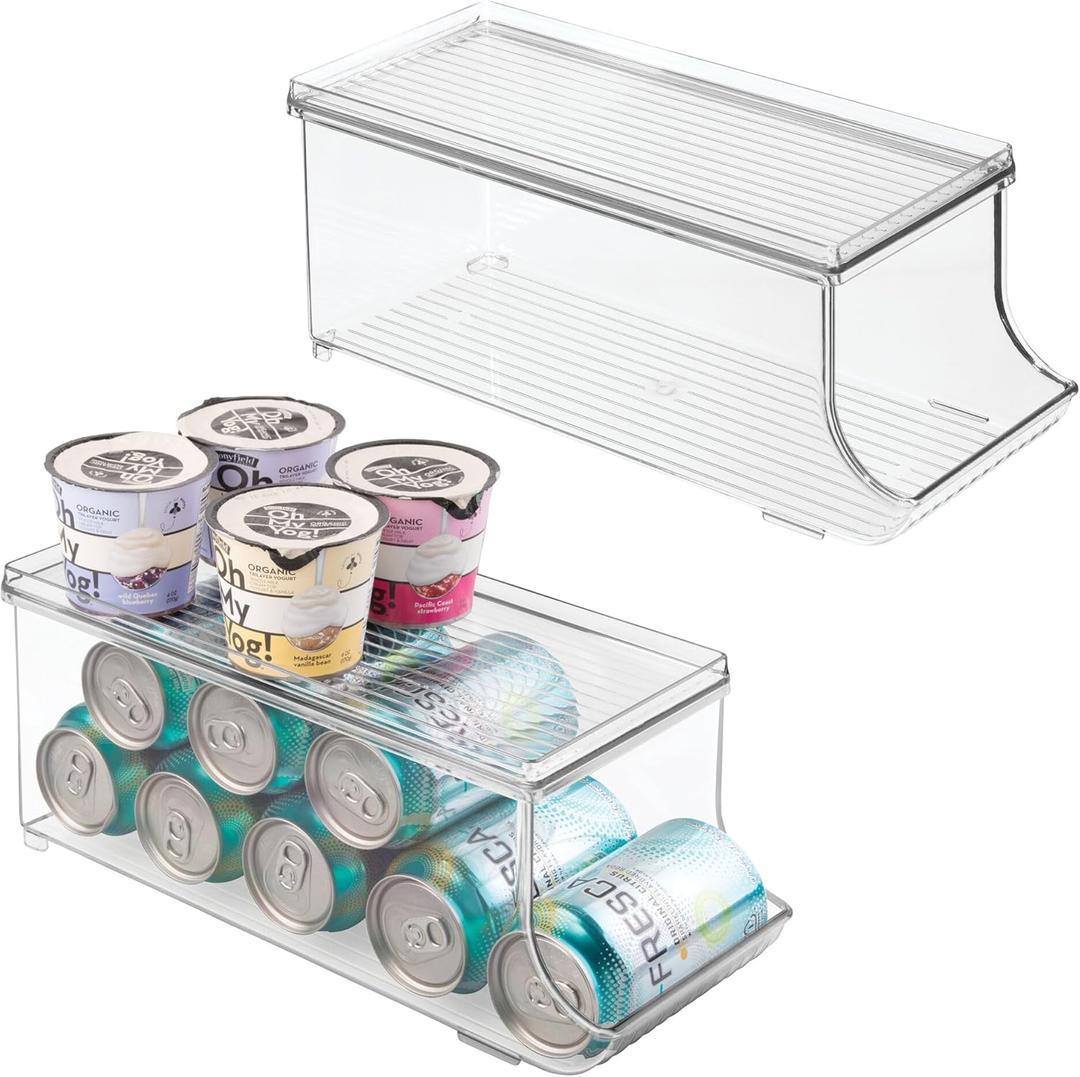 iDesign Soda Can Organizer with Lid for Pantry or Refrigerator - Set of 2 - Clear - Made in USA