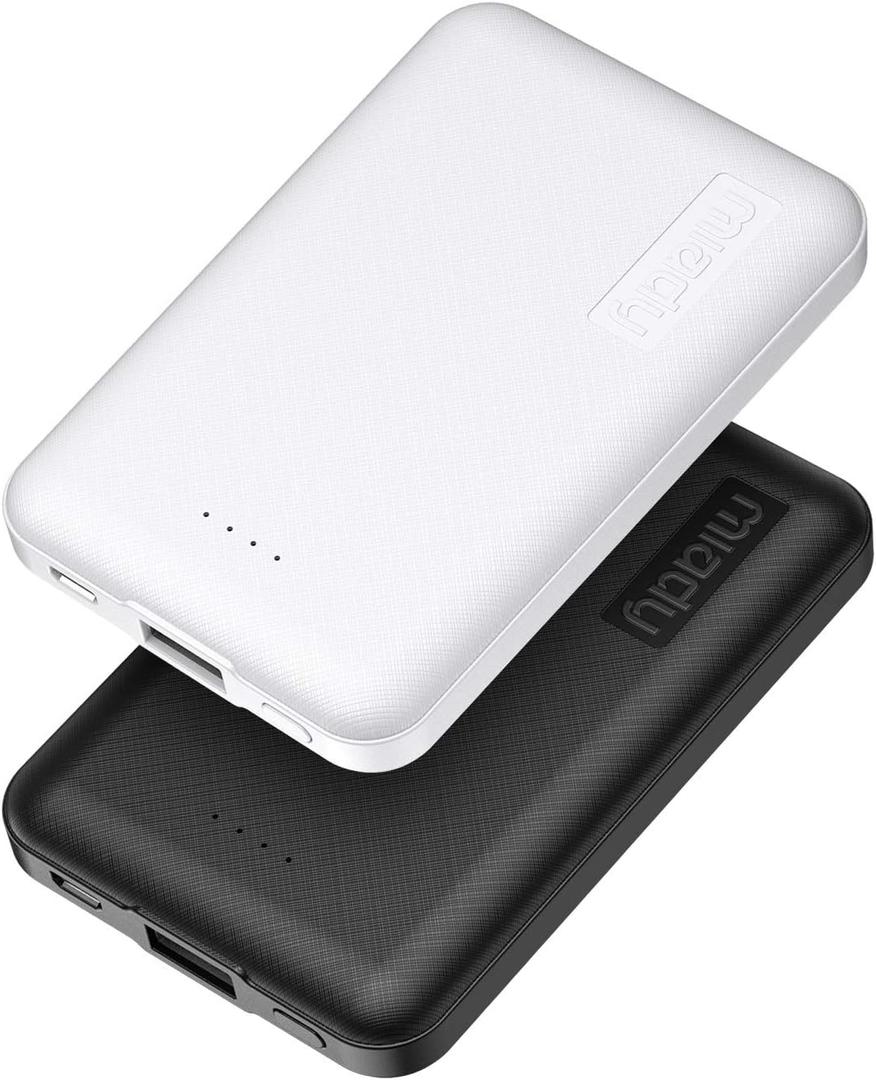 Miady 2-Pack 5000mAh Mini Portable Charger, 5V 2.4A USB-C Output Fast Charging Power Bank for Travel Small Battery Pack Compatible with iPhone 16/15 Galaxy S24/S22 iPad Android Smartphones etc