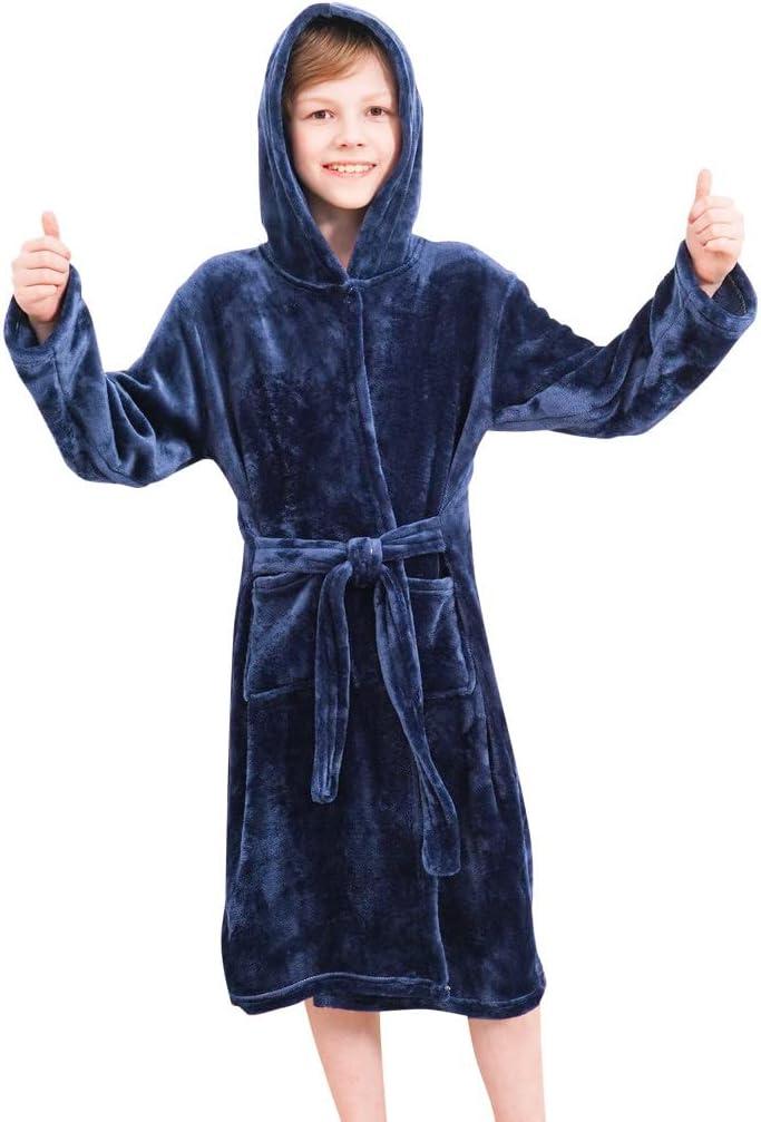 Doctor Unicorn Boys Soft Hooded Bathrobe Kids Warm Gamer Fleece Robe Sleepwear (5-6 Years, Navy)