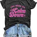 JINTING You Need to Calm Down T-Shirt Woman Country Concert Tops Music Lovers Tee LGBTQ Pride Gift Tops Dark Grey