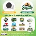 Konohan 12 Pcs Seattle Magnets for Refrigerator Metal Washington Fridge Magnet Magnetic Seattle Souvenirs Gifts USA State Magnetic Us City Refrigerator Stickers, Space Needle
