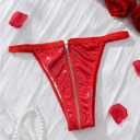 SHENHE Women's Glossy Metallic Faux Leather Elastic Waist Sexy Zipper Crotch Thong Lingerie Panties (Red, XL)