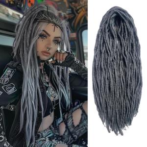 22 Inch Wool Dreadlocks Extensions Grey Hippie Locs Crochet Hair for Women 15 Strands Handmade Soft locs crochet locs Synthetic thin 0.6cm Double Ended Dreads Extensions