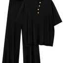 PRETTYGARDEN 2 Piece Lounge Sets for Women Summer 2025 Short Sleeve Tops Wide Leg Pants Matching Travel Outfits Clothing (Black,X-Small)