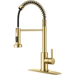 FORIOUS Gold Kitchen Faucet with Pull Down Sprayer, Stainless Steel Commercial Single Handle Classic Spring Pull Out Sink Faucet for Pot Filler, Farmhouse Camper Bar Laundry Room