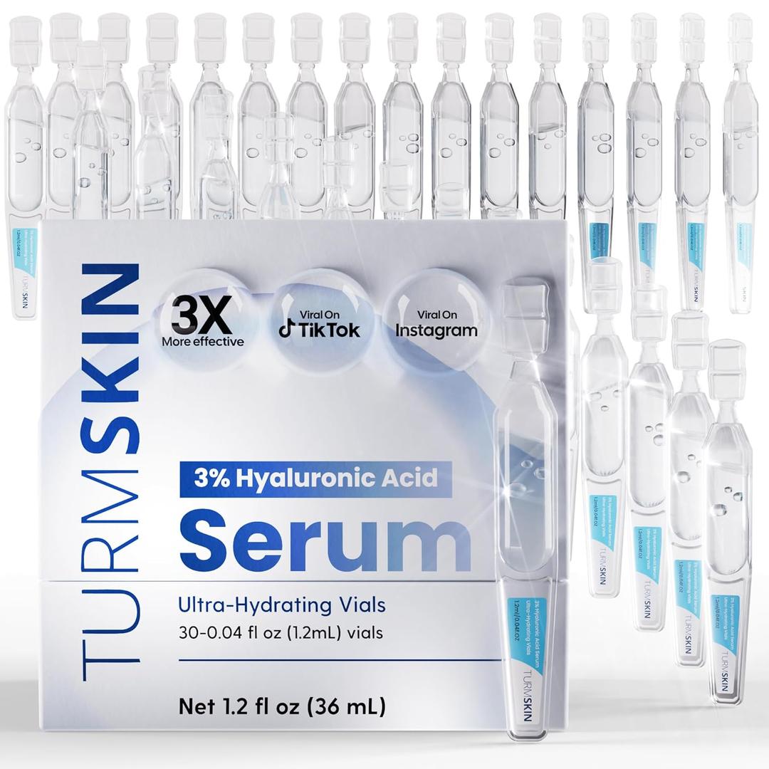 TURMSKIN Hyaluronic Acid Serum Ampoules [ULTRA HYDRATING VIALS] - 3% Hyaluron Booster for Glass Skin & Anti Aging - 24 Hours Hydration - Soft PE Triple Hyaluronic Complex for Faceskin Repair & Renew