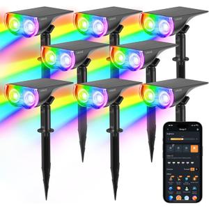 Linkind Smart Solar Spot Lights Outdoor SL5C, Solar Lights Outdoor Spotlight Color Changing APP/Voice Control Landscape Lighting, IP67 Christmas Decorations for Yard, Garden, Pathway(8 Pack)