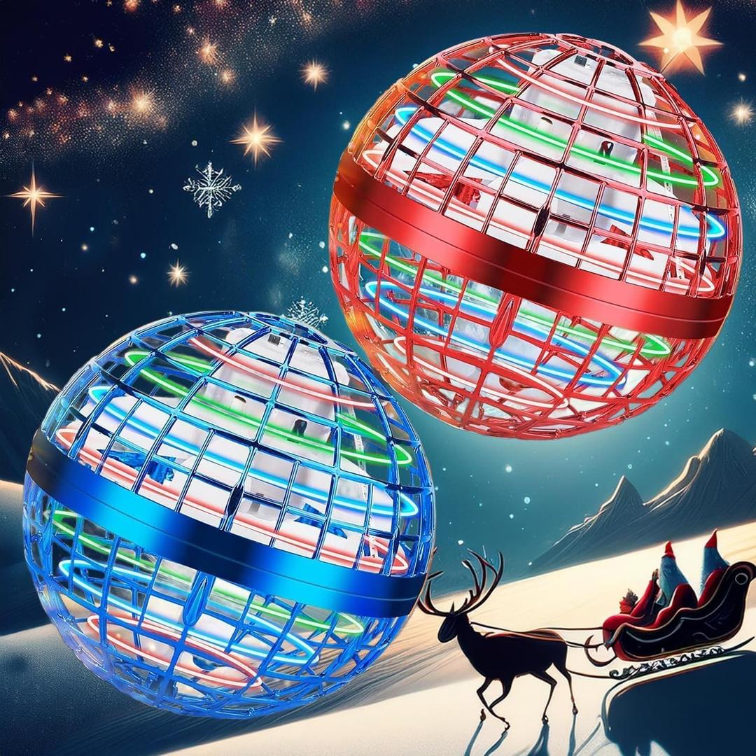 2025 Upgraded Flying Orb Ball Toy with LED Lights, Cosmic Boomerang Hover Orb Ball for Kids & Adults, for Indoor/Outdoor Fun Cool Holiday Magic Toy, for Boys & Girls (Blue+Red)