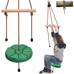 Disc Swing for Kids with Monkey Bars, Replacement Swing for Swing Set for Backyard/Tree/Zipline,Green Disk Swing Seat with 5ft Adjustable Rope, Carabiner and 22in Strap