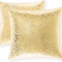 Xinrjojo Pack of 2, Soft Solid Color Sparkling Decorative Throw Pillow Covers Set Cushion Cases Pillow Cases for Living Room/Couch, 24"x24"(60x60cm) (Bronzing- Golden)