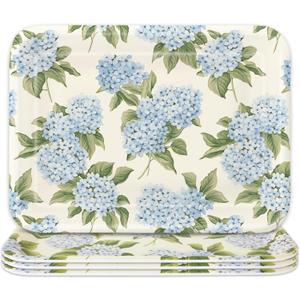 Whaline 3Pcs Hydrangea Flower Serving Trays Melamine Platter Spring Summer Floral Serving Dishes for Party Sharing Snack Fruit Dessert Supplies, 13 x 10 inch