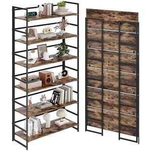 BHG Vintage Multifunctional Folding Bookshelf, No-Assembly Plant Stand Storage Rack Shelves for Home Office, 6-tier Wide, Fire