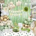 Baby Shower Decorations, Sage Green Woodland Gender Neutral Baby Shower Decor with Welcome Baby Banner, Balloons, Fringe Curtain Tablecloth, Sash Tiara, Pom Poms, Gender Reveal Bday Party Decorations