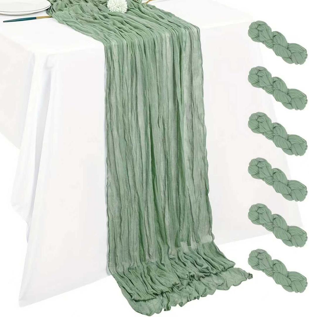 Cheesecloth Table Runner 10ft Rustic Gauze Cheese Cloth 35 x 120 Inches Long for Christmas Wedding Bridal Baby Shower Birthday Table Decorations (Sage Green, 6 Pack-10FT)