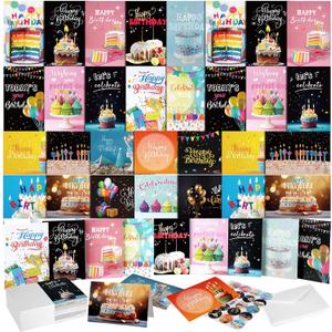 Harloon 200 Pack Happy Birthday Card Assorted Bulk with Blank Envelopes and Stickers 4 x 6 Inches Greeting Blank Happy Birthday Cards for Men Women Adults Kids, 20 Styles(Actual Style)