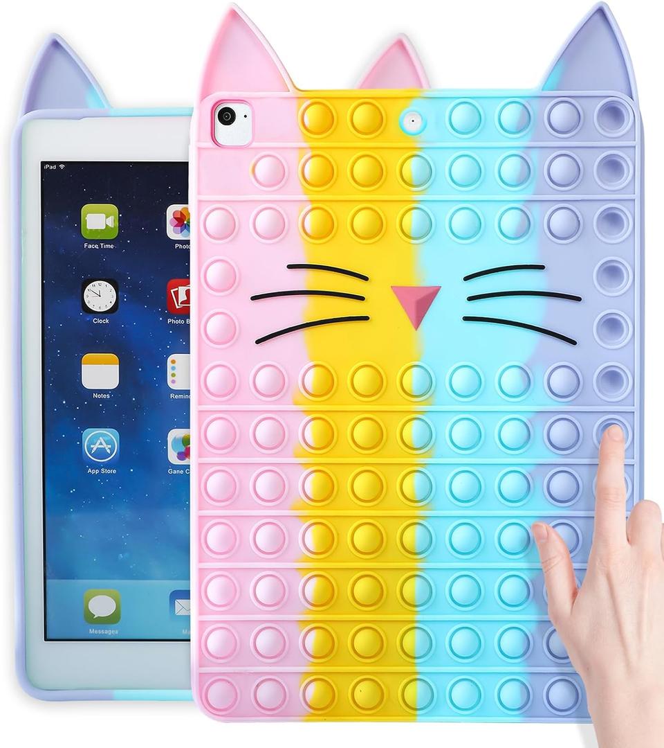 Besoar Cute Silicone Case for iPad 9th/8th/7th for Women - Cute Cartoon Kawaii Fashion Unique Design for Girls Kids Teens Boys Girly for iPad 7/8/9, Cat