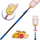30FT Reach Fruit Picker, 5-24 Foot Sturdy Aluminum Telescoping Fruit Picker Extension Pole with Metal Twist-on Basket, Suit for Apple Pear Lemon Mango Guava Orange Avocados Tree Fruit Picking