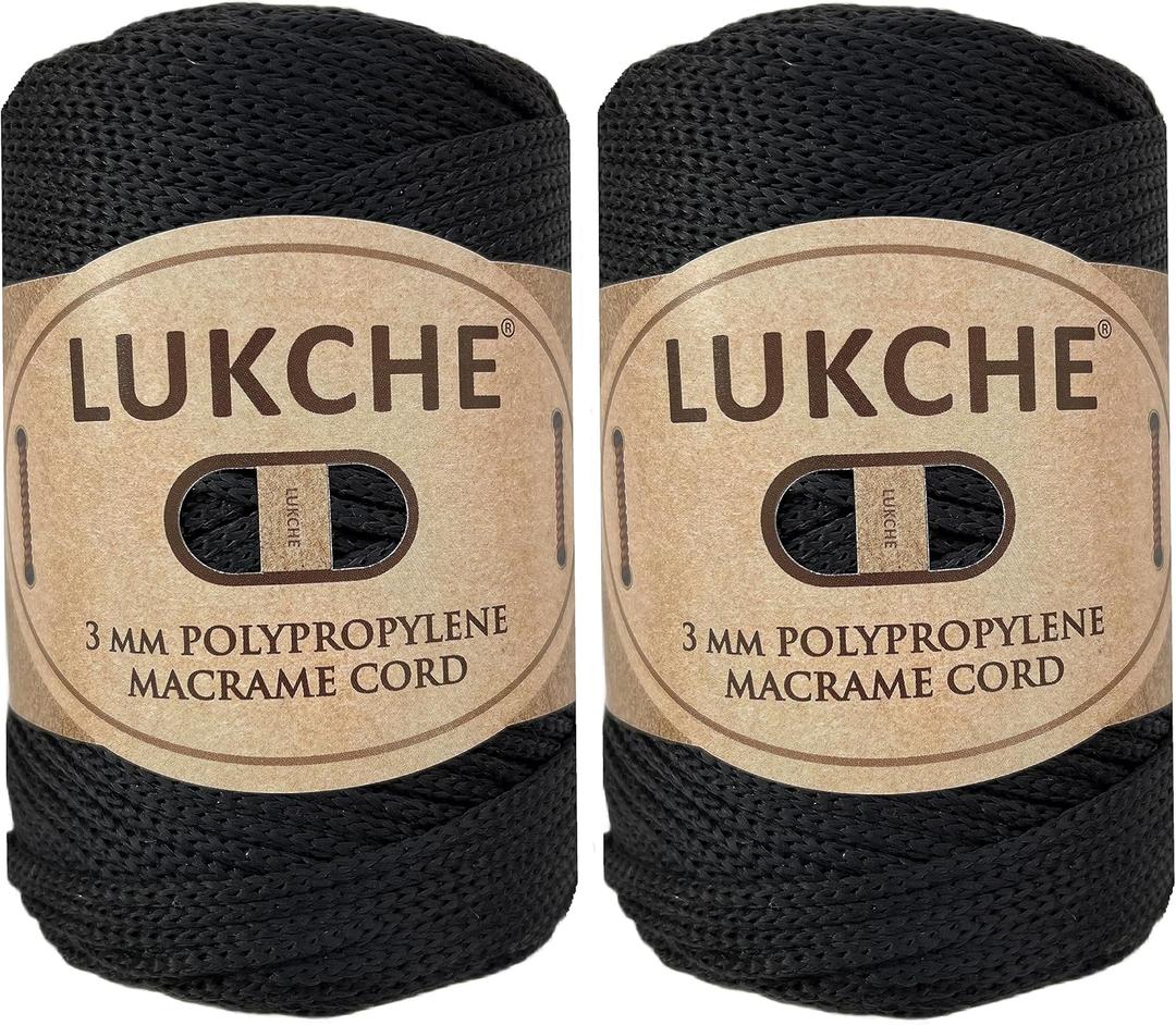 3mm Premium Polyester Macrame Cord 2 Skein (2x147 Yards) 100% Polypropylene Premium Macrame Rope,Yarn Crochet Macrame Bag Craft for Wall Hangers, Bags, Bottom Plates, Carpets(Black)