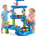 5-Tier Water Table Toys for Toddlers Kids 1-3 4-8, Sand Water Table with Rain Showers Pond, Kids Beach Summer Outdoor Toys Sand and Water Sensory Table, Gifts for Kids Boys Girls Ages 2 3 4 5 6 7 8+