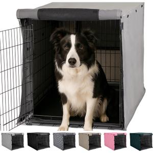 GORILLA GRIP Dog Crate Covers Compatible with Amazon Basics Dog Crates, All Sides Open, Privacy Cover Fits 36" Wire Kennel, Breathable Mesh Windows, Light Reducing Puppy Training Cage Topper, Gray (36" x 23" x 25")