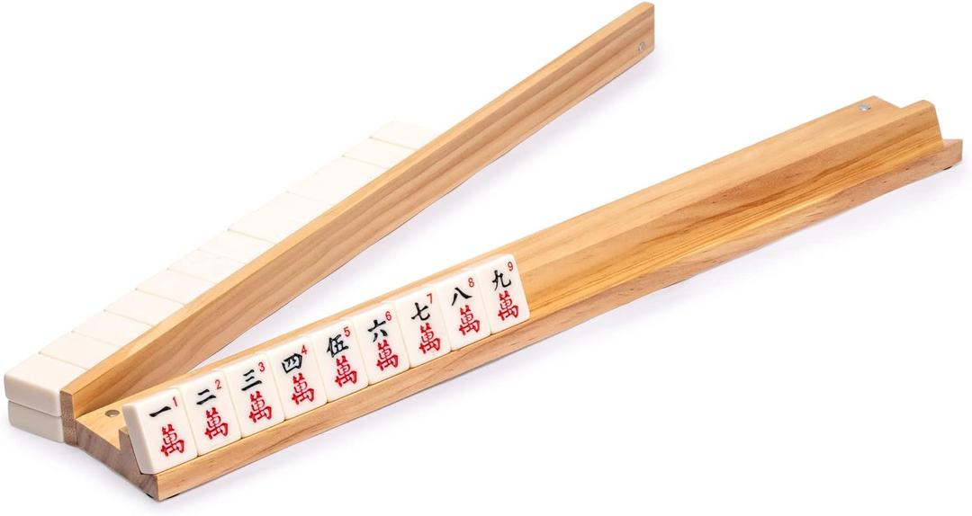 Yellow Mountain Imports 18-Inch Natural Pine Wooden Mahjong Racks with Pushers - Set of 4 (Racks with Pushers Only)