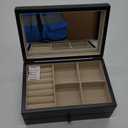 Meangood Jewelry Box Organizer for Women, 2 Layer Large Jewelry Storage Case, Rustic Wooden Jewelry Box with Mirror & Ring Tray for Necklace Earring Bracelets Rings, Vintage Style (Black)