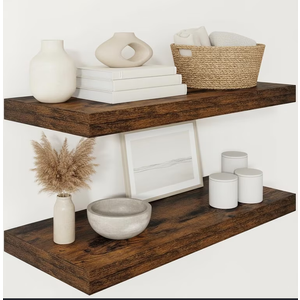30 Inch Floating Shelves, Rustic Floating Wall Shelves 8 Inch Deep, 30 x 8 Floating Shelves for Home Decor, Deep Storage Shelves for Kitchen, Bathroom, Living Room, Rustic Brown Color, Set of 2