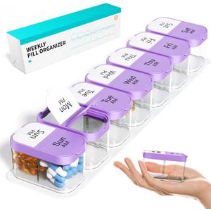 Odaro Extra Large Weekly Pill Organizer 2 Times A Day, Pill Box 7 Day Am Pm to Hold Daily Medicine Vitamin and Supplements - Purple