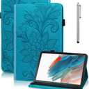 Case for Lenovo Idea Tab 11" 2025/ Tab M11 11" 2024 Case (TB336FU/TB330FU), Embossed Lace PU Leather Flip Folio Stand Cover with Elastic Band Card Slots Pen Holder- Blue