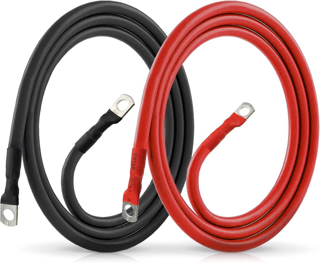 2 AWG Battery Cable 3FT 2 Gauge Pure Copper Battery Inverter Cables with 3/8 in Lugs Both Ends Power Inverter Wire Set for Automotive Solar Power Inverter Marine Boat RV Car Motorcycle (2pcs)