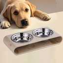 Beige Marble Elevated Dog Bowls Set - 2 Thick 6" Stainless Steel Puppy Food Bowl with Non-Slip Raised Holder Stand, Double Feeding Bowls for Food and Water, Suitable for Cats and Small Medium Pet