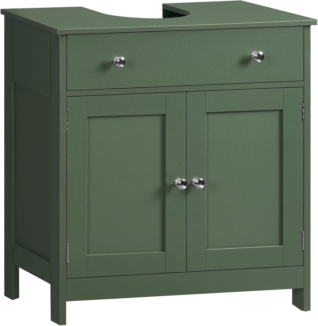 TEENFON Pedestal Sink Storage Cabinet with 2 Doors and Drawer, Bathroom Sink Cabinet, Under Sink Storage with U-Shape Cut-Out, Green UNYSG033V