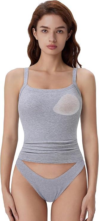 SUUKSESS Women Cotton Rib Padded Tank Tops Sleeveless Spaghetti Strap Square Neck Tops Summer Camisole Going Out Shirts, M