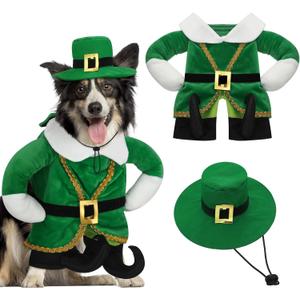 Hollowfly St. Patrick's Day Dog Costume Walking Leprechaun Dog Outfit with Arms Irish Day Holiday Pet Clothes Cosplay Accessories for Cat Doggy Pet(M)