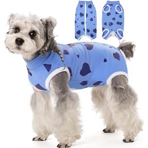BRKURLEG Small Dog Recovery Suit After Surgery Female Male, Abdominal Wound Protection, Back Zipper Spay Recovery Suit for Dogs & Cats, Soft Anti-Licking Puppy Onesie Pajamas, Cone Alternative, M (Blue Heart Shape)