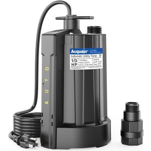 Acquaer 1/3 HP Submersible Water Pump, 115V Sump Pump with 3/4 Garden Hose Adapter, 2160 GPH High Flow Water Removal for Swimming Pool Cover Hot Tubs Flooded House Basement, Black